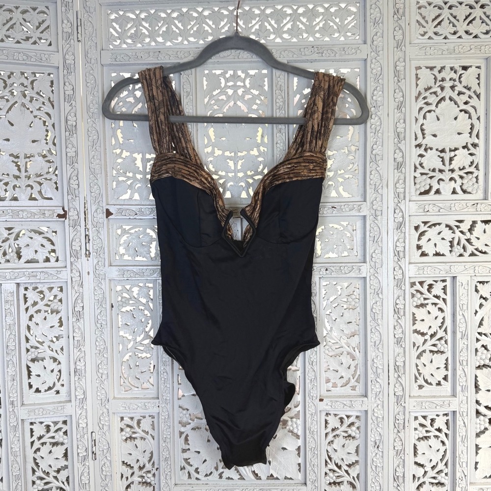 Vtg Deadstock 80's Retro One Piece Bathing Suit Womens M/L Metallic Cheeky